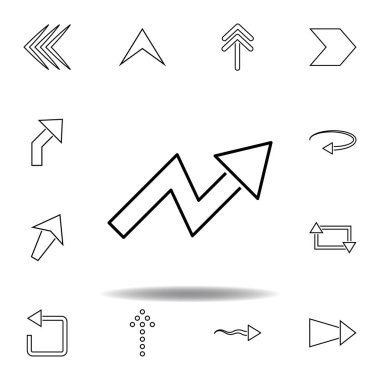 Zig zag ok simgesi. Web sitesi tasarımı ve geliştirme, uygulama geliştirme için ince çizgi simgesi. Beyaz arka plan üzerinde sigorta primi simgesi