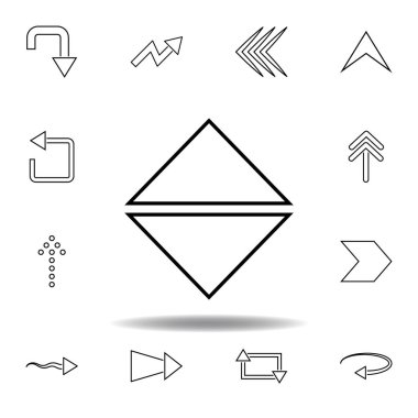 yukarı ve aşağı ok yönünde simgesi. Web sitesi tasarımı ve geliştirme, uygulama geliştirme için ince çizgi simgesi. Beyaz arka plan üzerinde sigorta primi simgesi