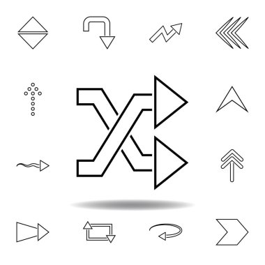 kesişen okları simge. Web sitesi tasarımı ve geliştirme, uygulama geliştirme için ince çizgi simgesi. Beyaz arka plan üzerinde sigorta primi simgesi