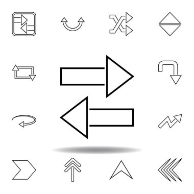 Çift taraflı ok simgesi. Web sitesi tasarımı ve geliştirme, uygulama geliştirme için ince çizgi simgesi. Beyaz arka plan üzerinde sigorta primi simgesi