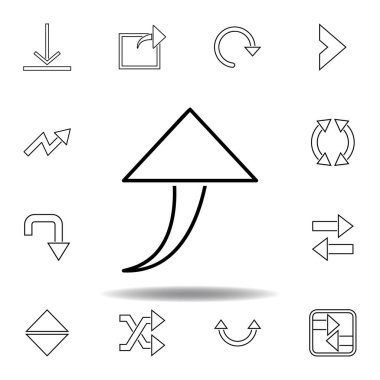 yukarı ok simgesi. Web sitesi tasarımı ve geliştirme, uygulama geliştirme için ince çizgi simgesi. Beyaz arka plan üzerinde sigorta primi simgesi