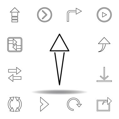 kalkınan ok simgesi. Web sitesi tasarımı ve geliştirme, uygulama geliştirme için ince çizgi simgesi. Beyaz arka plan üzerinde sigorta primi simgesi