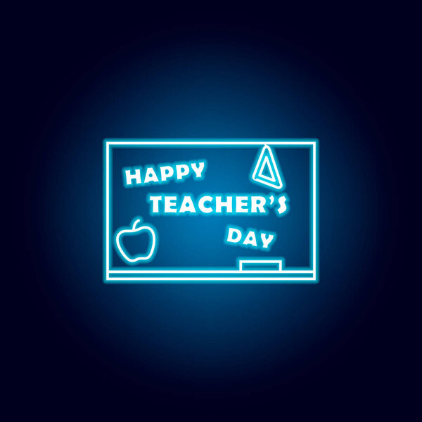 Счастливый День учителя икона в голубом неоновом стиле. пиктограмма знака образования
.