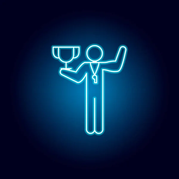 Gymnastiklärare ikon i blå Neon stil. utbildning symbol skylt piktogram. — Stock vektor