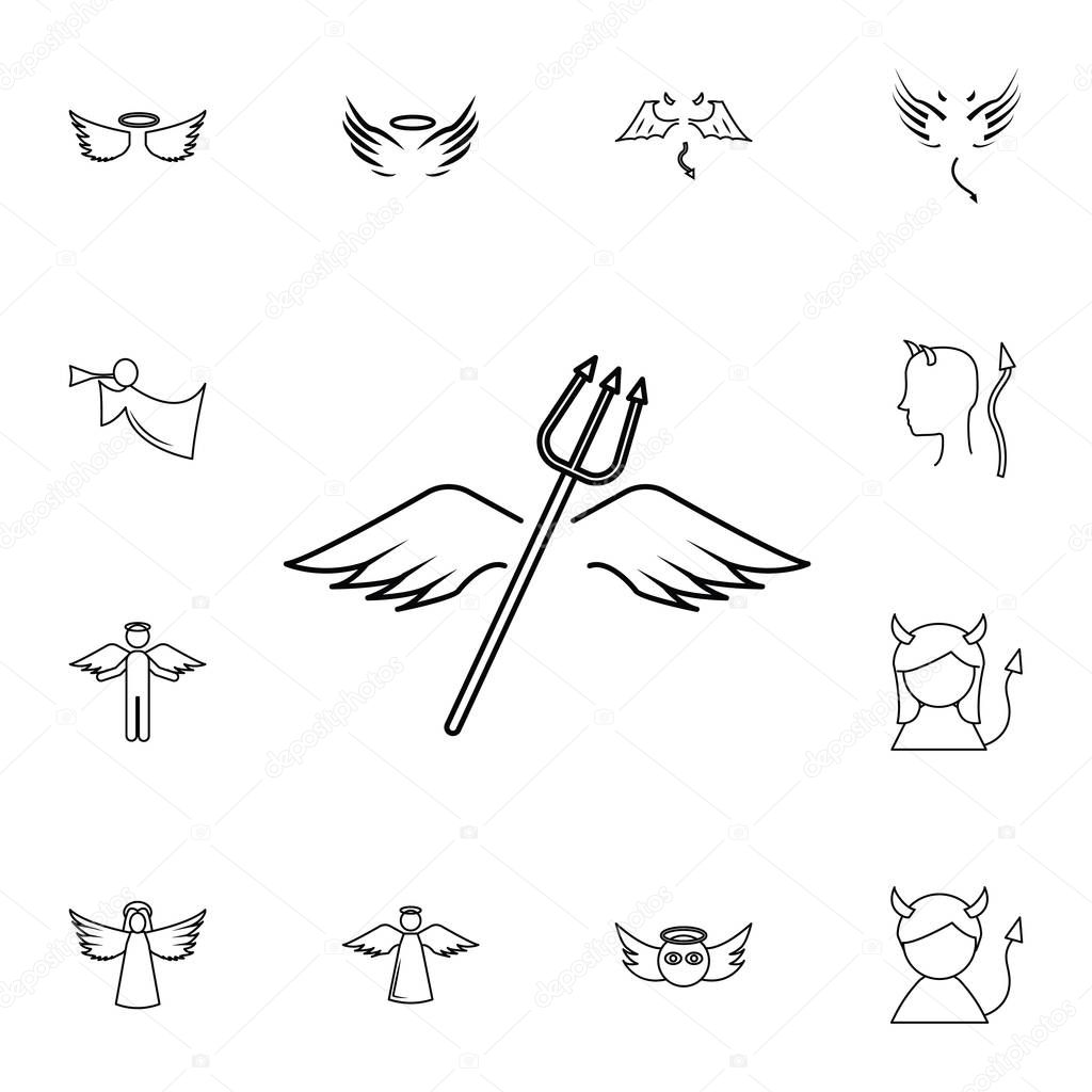 wings and horns lne icon. Simple set of angel and demon related outline icons. Elements for mobile concept and web apps. Thin line vector icons for website and app design
