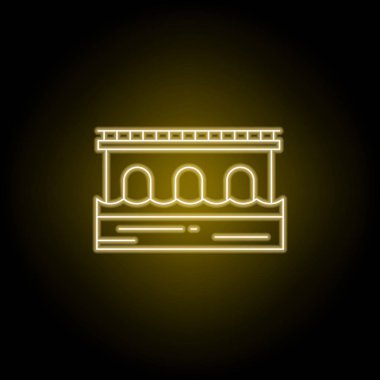 Köprü, sarı neon tarzında yol hattı simgesi. Manzara lar illüstrasyon unsuru. İşaretler ve semboller satır simgesi web, logo, mobil uygulama, Ui, Ux için kullanılabilir