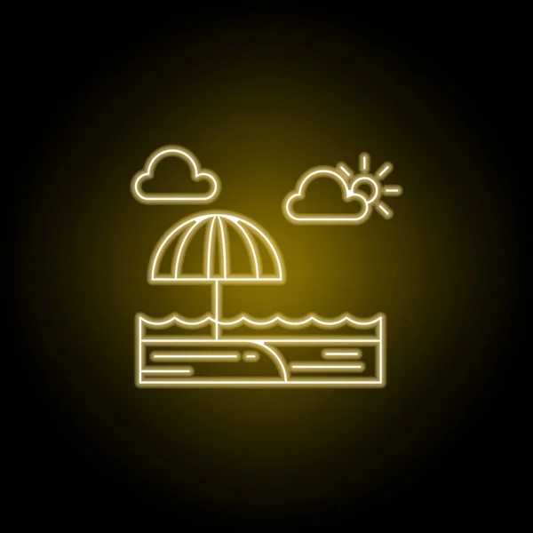 Beach, sunny, ocean, cloud line icon in yellow neon style. Element of landscapes illustration. Signs and symbols line icon can be used for web, logo, mobile app, UI, UX