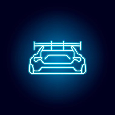 mavi neon tarzı spor araba geri simgesi. Mobil konsept ve web uygulamaları simgesi için yarış unsuru. Web sitesi tasarımı ve geliştirme, uygulama geliştirme için ince çizgi simgesi
