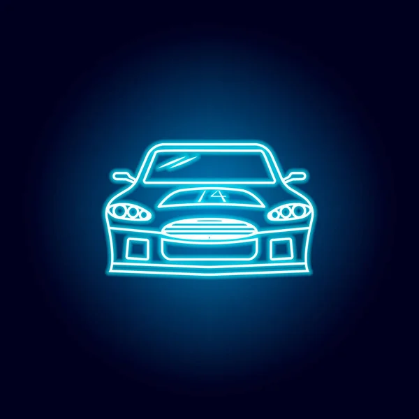 Icono de coche deportivo en estilo neón azul. Elemento de carreras para el concepto móvil y el icono de aplicaciones web. Icono de línea delgada para el diseño y desarrollo de sitios web, desarrollo de aplicaciones — Vector de stock