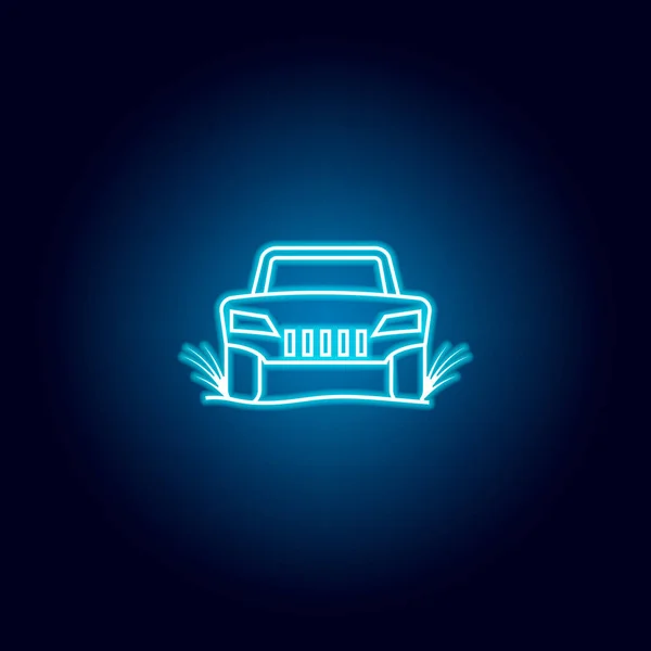 Carro de corrida off road ícone em estilo de néon azul. Elemento de corrida para o conceito móvel e ícone de aplicativos da web. Ícone de linha fina para design e desenvolvimento de sites, desenvolvimento de aplicativos — Vetor de Stock