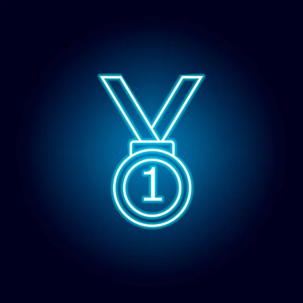 First place medal icon in blue neon style. Element of racing for mobile concept and web apps icon. Thin line icon for website design and development, app development — Stock Vector