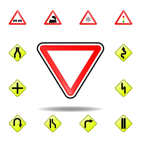 Ertragszeichen-Symbol. Verkehrszeichensymbole für mobile Konzepte und Web-Apps. Farbiges Ertragszeichen-Symbol kann für Web und Mobiltelefone verwendet werden — Stockvektor