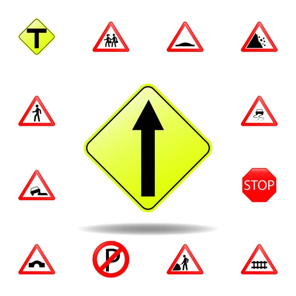 Fahren Sie geradeaus. Verkehrszeichensymbole für mobile Konzepte und Web-Apps. Farbiges geradeaus gehendes Symbol kann für Web und Mobiltelefone verwendet werden — Stockvektor