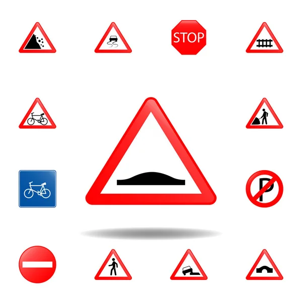 Joroba adelante icono. conjunto de señales de tráfico icono para el concepto móvil y aplicaciones web. joroba de color por delante icono se puede utilizar para la web y móvil — Vector de stock
