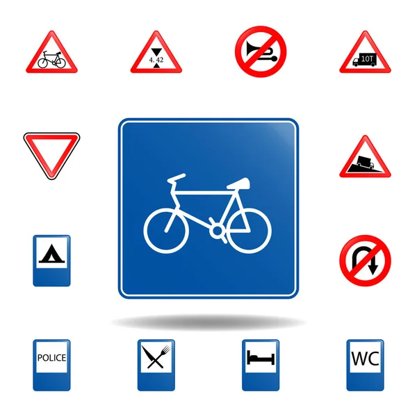 Bicicleta icono de la carretera. conjunto de señales de tráfico icono para el concepto móvil y aplicaciones web. icono de ciclo de carretera de color se puede utilizar para la web y móvil — Vector de stock