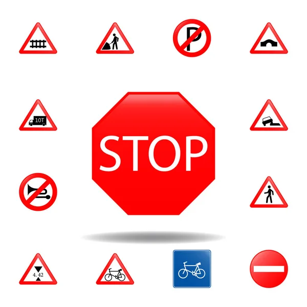 Icono de parada. conjunto de señales de tráfico icono para el concepto móvil y aplicaciones web. icono de parada de color se puede utilizar para la web y móvil — Vector de stock