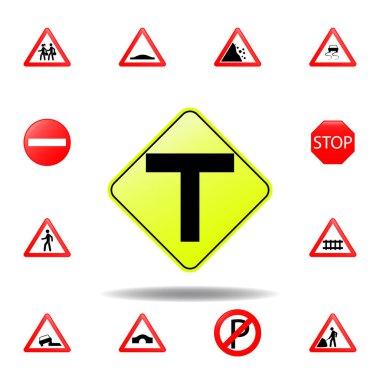t kavşak simgesi. mobil konsept ve web uygulamaları için yol işaretleri simgesi kümesi. renkli t kavşak simgesi web ve mobil için kullanılabilir