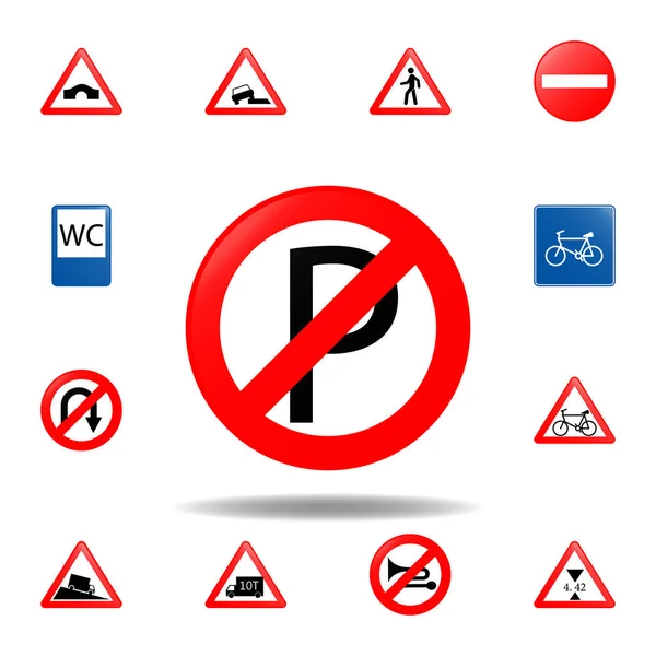 Kein Parkticket. Verkehrszeichensymbole für mobile Konzepte und Web-Apps. farbig kann kein Parksymbol für Web und Mobiltelefone verwendet werden — Stockvektor