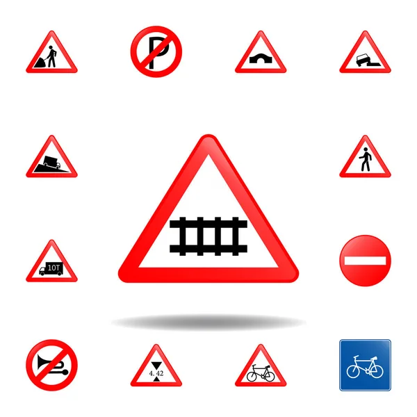 Icono de la carretera ferroviaria. conjunto de señales de tráfico icono para el concepto móvil y aplicaciones web. icono de la carretera ferroviaria de color se puede utilizar para la web y móvil — Vector de stock