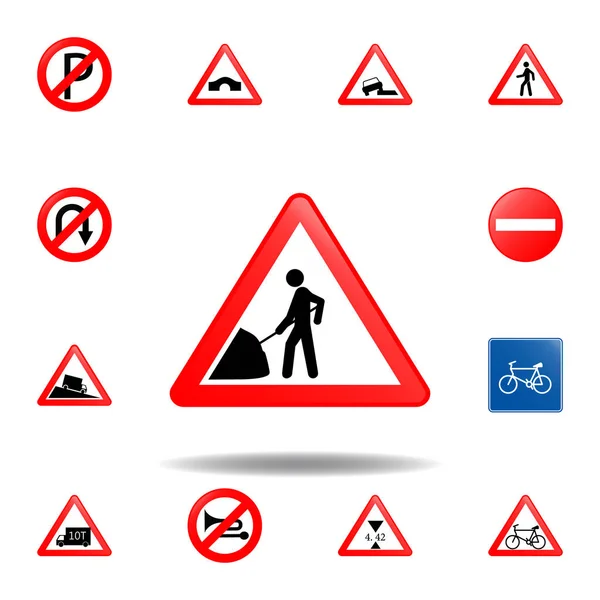 Straßenbau-Ikone. Verkehrszeichensymbole für mobile Konzepte und Web-Apps. farbige Straßenbausymbol kann für Web-und mobile verwendet werden — Stockvektor