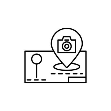 Fotoğrafçı konum haritası çizgi simgesi. Yaşam tarzı simgesi öğesi