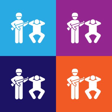 Adam, asker, silah, aksiyon askeri resim ikonu. İşaretler ve semboller çok renkli arkaplan üzerinde ağ, logo, mobil uygulama, UI, UX için kullanılabilir