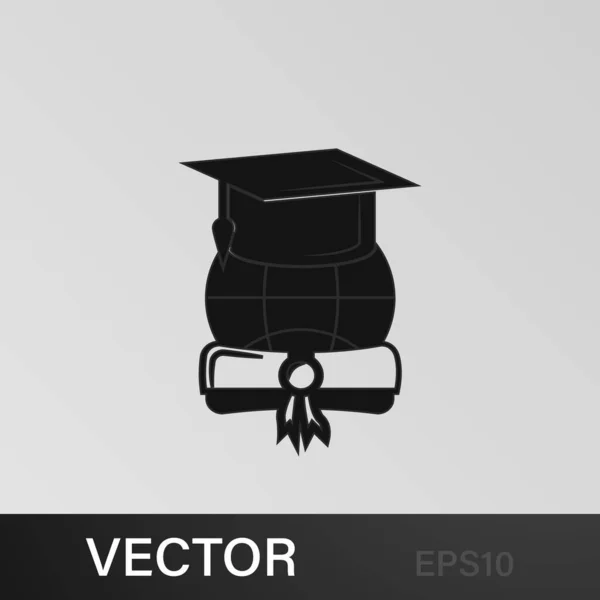 Gorra Graduación Sombrero Con Icono Diploma Educación Grado Académico Signos — Vector de stock