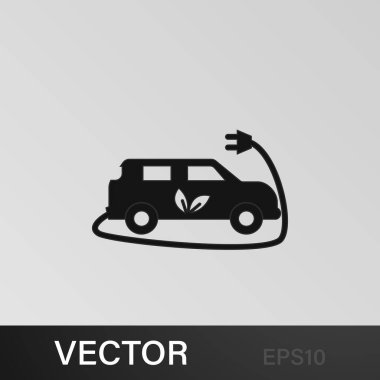 Elektrikli araba ikonu. Beyaz arkaplanda elektrik kablosu şarj simgesi simgesi