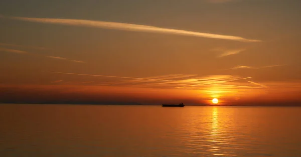 Silhouette Ship Sunset — Stock Photo, Image