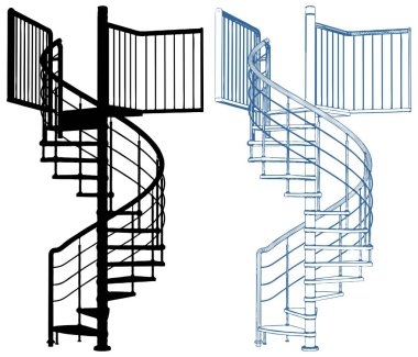 Ahşap beyaz vektör izole etrafında döner merdiven