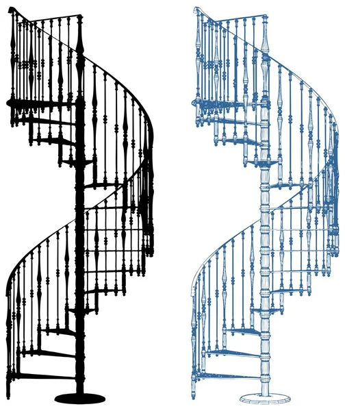 Escalier Colimaçon Autour Bois Isolé Sur Vecteur Blanc — Image vectorielle