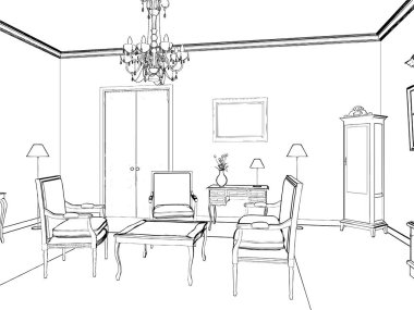  Oturma odası illüstrasyon izole üzerinde beyaz vektör 