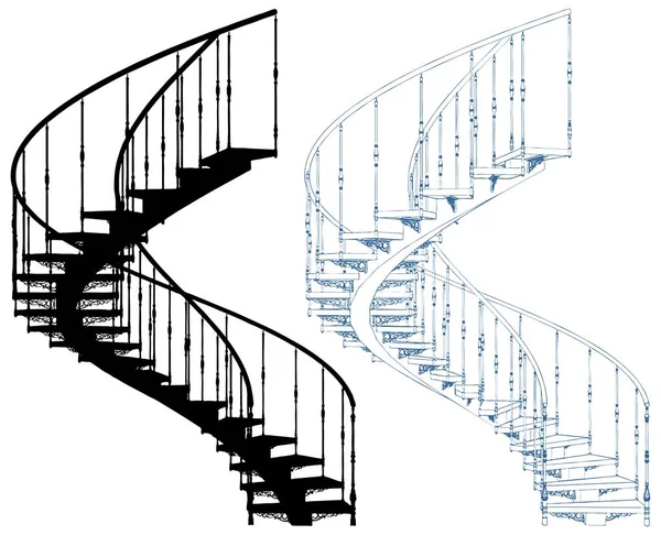 Escalera Caracol Aislada Sobre Fondo Blanco Vector — Vector de stock