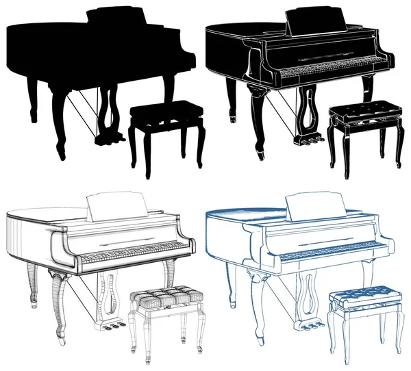 Antika Piyano Izole Beyaz Arka Plan Vektör — Stok Vektör
