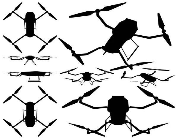 Ilustração Isolada Silhueta Drone Vetor Branco Fundo — Vetor de Stock