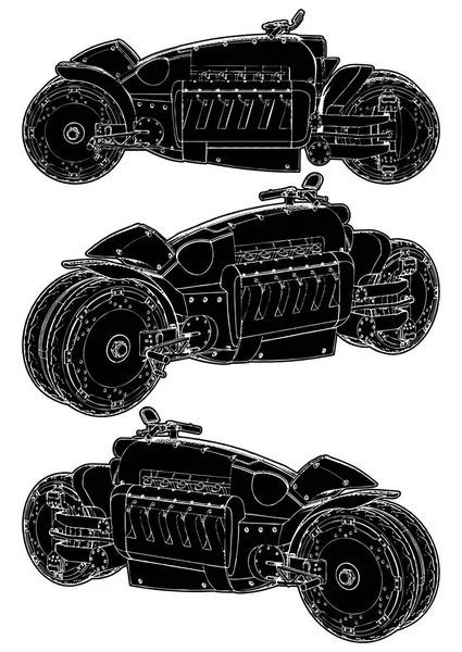 Futuristický Motocykl Vektorem Čtyřkolové Těsně Vedle Motocykl Ilustrace Izolované Bílém — Stockový vektor