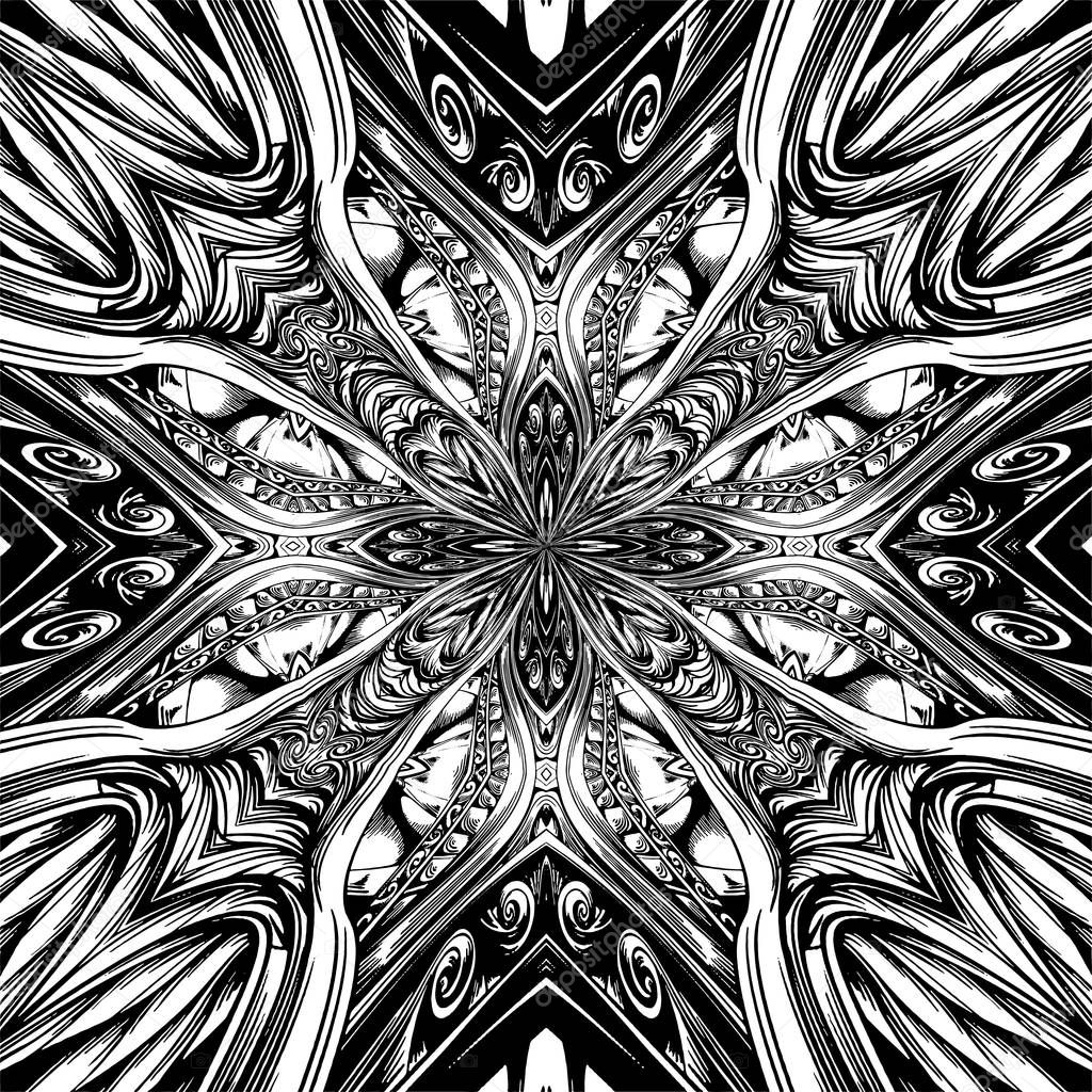 Abstract Cross Kaleidoscope Isolated On White Background Vector. Seamless endless pattern.