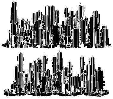 Fütüristik Megalopolis gökdelenler şehir vektör. Manzara görüntülemek izole illüstrasyon.