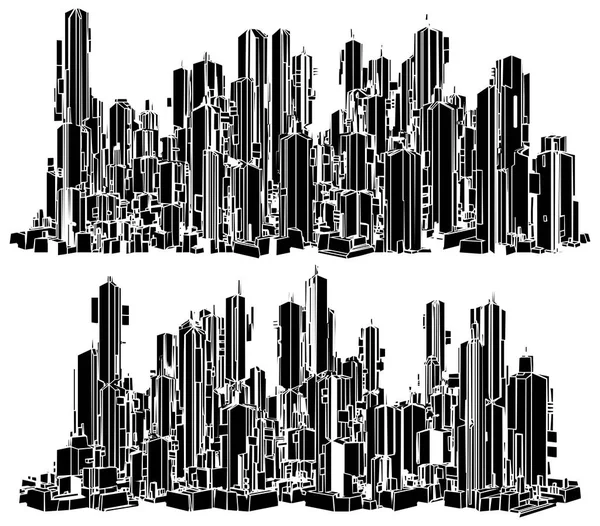 Megalopolis Futurista Cidade Arranha Céus Vector Vista Paisagem Ilustração Isolada —  Vetores de Stock