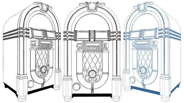 Вектор Ретро Антикварного Музыкального Автомата Иллюстрация Изолирована Белом Фоне — стоковый вектор