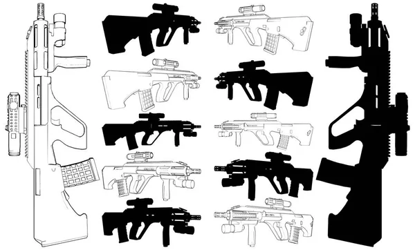 Assault Rifle Automatisk Pistol Illustration Vektor Automatiskt Brand Gevär Med — Stock vektor