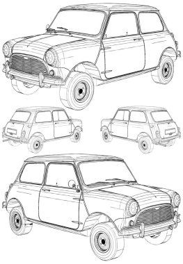 Retro Mini Araba Vektörü. Beyaz Arka Plan Üzerine İzole İllüstrasyon. Bir araba vektör illüstrasyon.