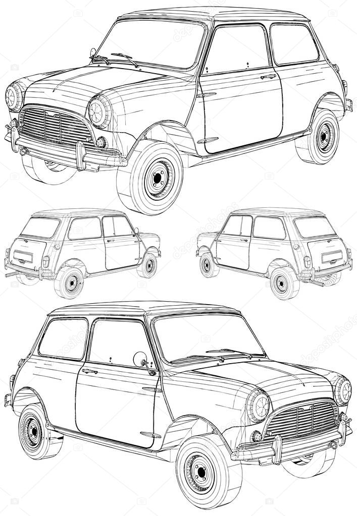 Retro Mini Car Vector. Illustration Isolated On White Background. A vector illustration Of A Car.