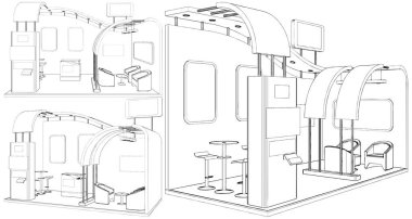Tanıtım Sergisi Vektörü. Beyaz arka planda izole edilmiş bir resim. Sergi Standı Arkaplanının Vektör İllüstrasyonu.