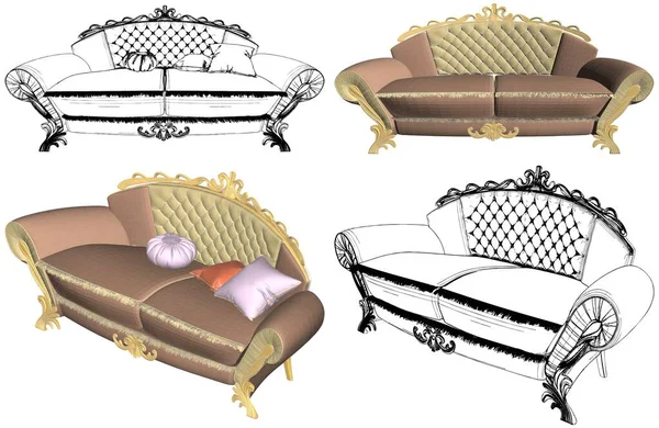 Antikes Sofa Vector Illustration Isoliert Auf Weißem Hintergrund Eine Vektor — Stockvektor