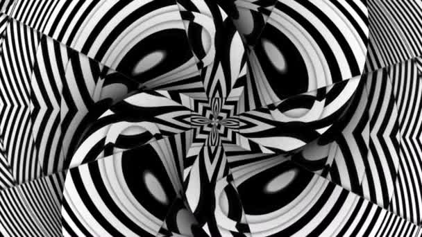 Hypnotische Rhythmische Bewegung Schwarzweiß Kaleidoskop Animation — Stockvideo