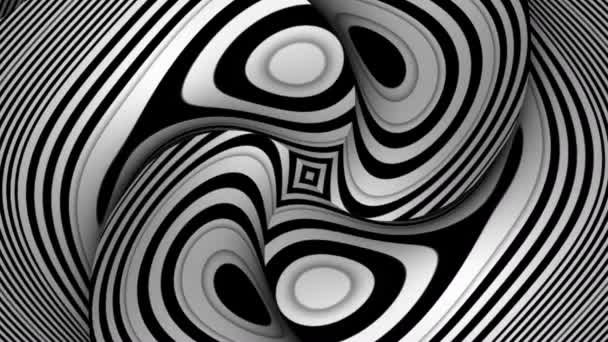 Гипнотическое Ритмическое Движение Чёрно Белая Анимация Калейдоскопа — стоковое видео