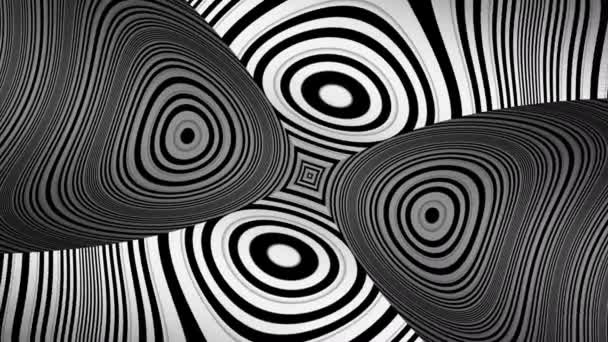 Гипнотическое Ритмическое Движение Чёрно Белая Анимация Калейдоскопа — стоковое видео