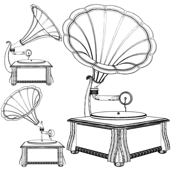 Old Antique Vintage Gramophone Vector Illustration Isoliert Auf Weißem Hintergrund — Stockvektor