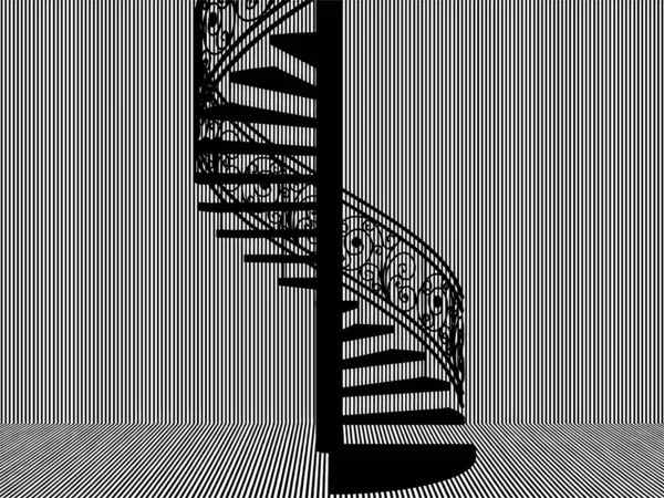 Escadaria Espiral Vector Escada Espiral Silhueta Preto Branco Listras Quarto — Vetor de Stock